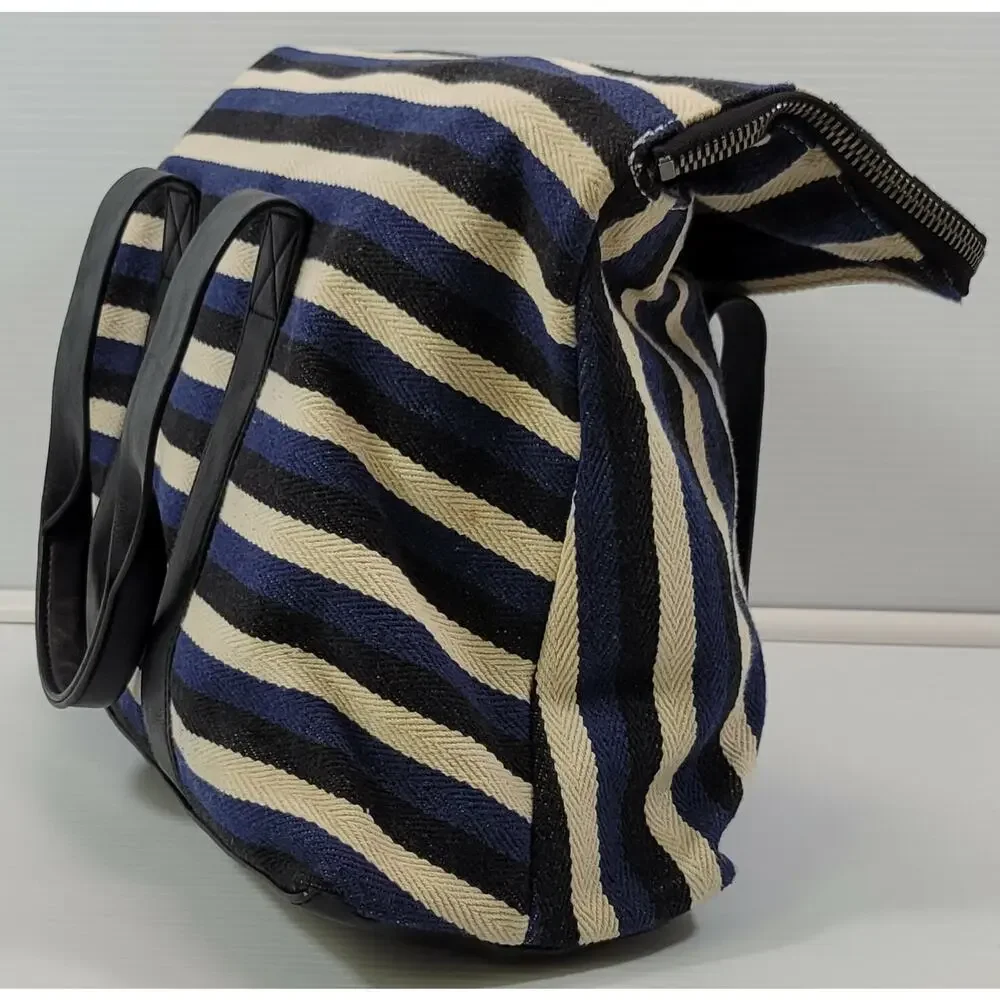 c4) Splendid Women's Hobo Tote Cotton Striped Bag Blue Black White